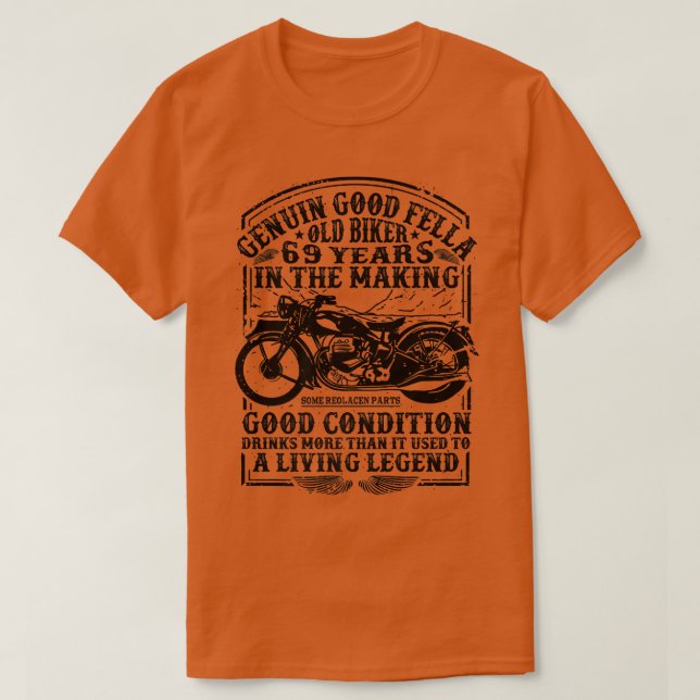 Camiseta Motor Clássico Biker De 69 Anos De Engraçado (Frente do Design)