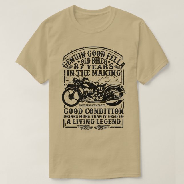 Camiseta Motor Clássico Biker De 87 Anos De Engraçado (Frente do Design)