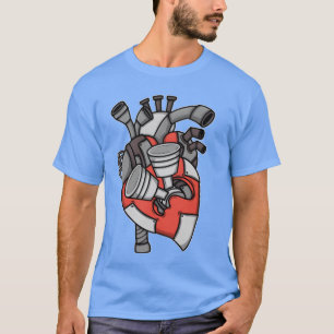 Camiseta Motor Coração Pistões Mecânico de Carros retrô