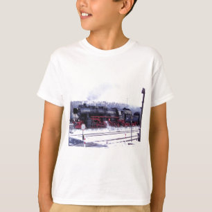 Camiseta motor da estação ferroviária de locomotivas a vapo