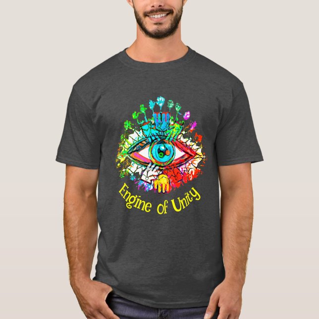 Camiseta Motor das Cores do Arco-Íris Brilhante Unity (Frente)