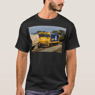 Camiseta Motor de locomotiva do comboio azul-amp amarelo 1