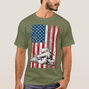 Camiseta Motor de locomotiva do comboio EUA Bandeira Americ