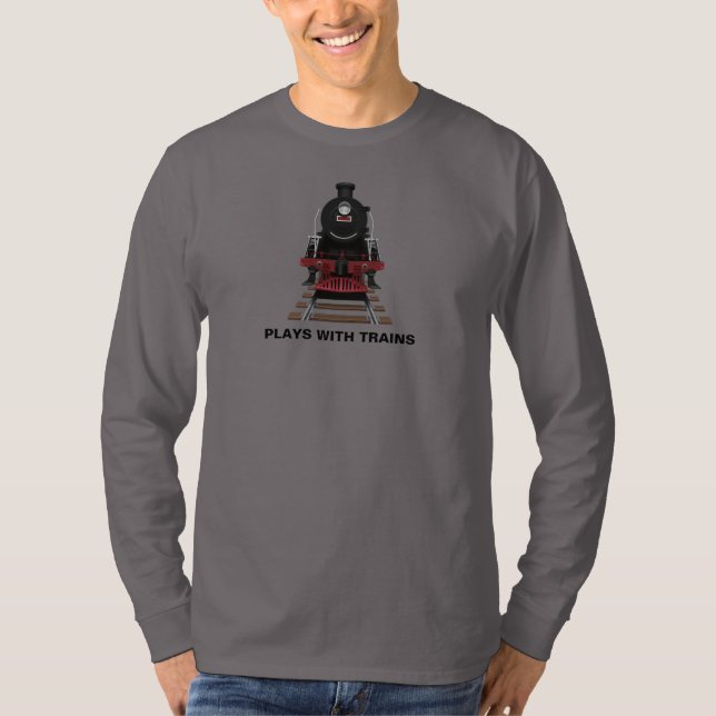 Camiseta Motor de Trem Brinca com Trens ou Texto Personaliz (Frente)