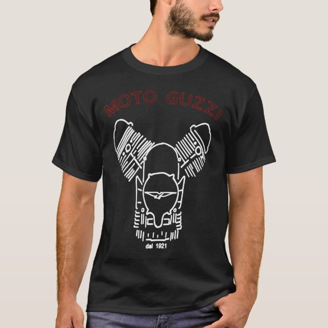 Camiseta MOTOR GRÁFICO de MOTO GUZZI que TIRA o engenheiro (Frente)