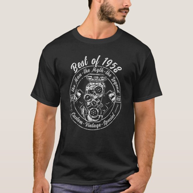 Camiseta Motor Mens V8 Melhor De 1958 Drag Trucker Ca (Frente)