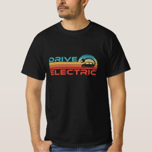 Camiseta Motor Veículo Elétrico EV Gift. Carro Retro Sunset
