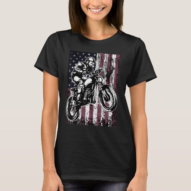 Camiseta Motorcycle Chopper American Flag USA Patriotic Mot (Frente)
