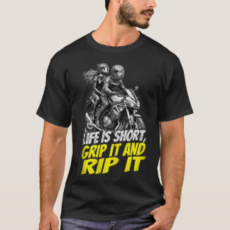 Camiseta Motorcycle Couple Grip It And Rip It Biker T-Shirt