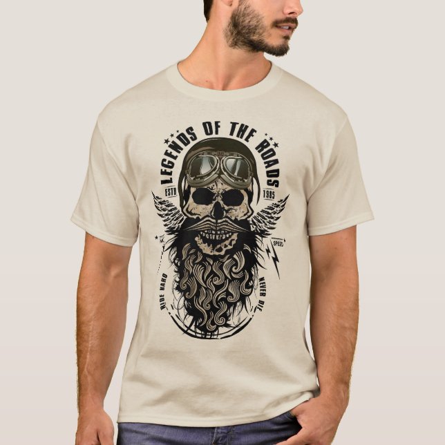 Camiseta Motorcycle legends of the road ride hard never die (Frente)