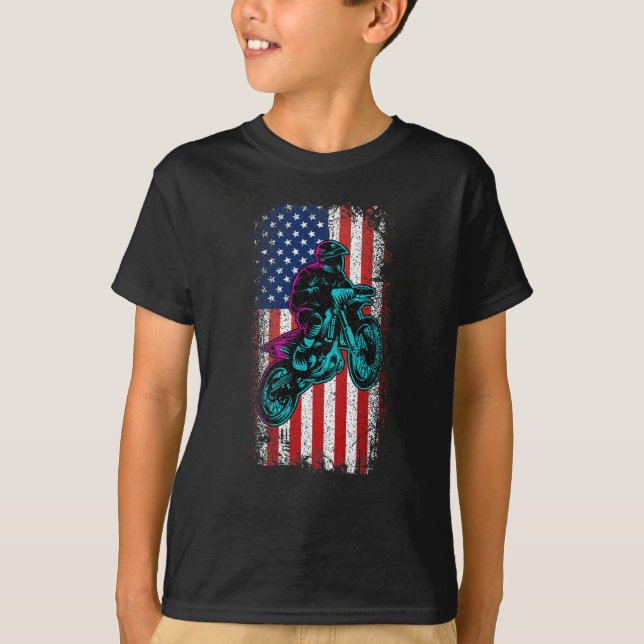 Camiseta Motorcycle Rider Biker EUA Flag Motocross (Frente)
