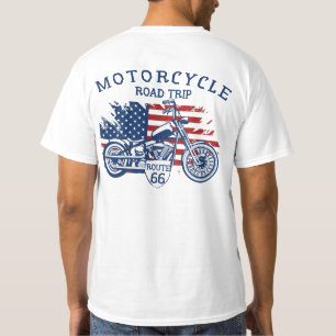 Camiseta Motorcycle Road Route 66 USA Flag T-Shirt