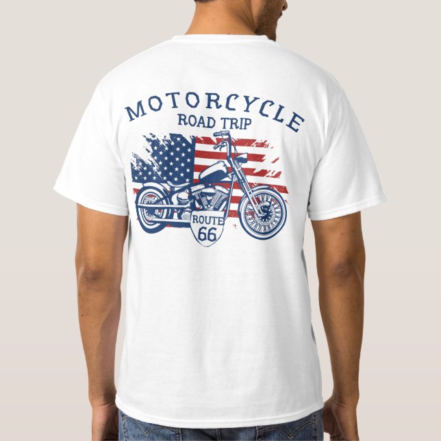 Camiseta Motorcycle Road Route 66 USA Flag T-Shirt (Verso)