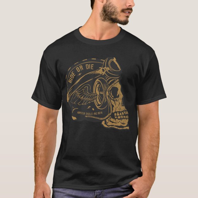 Camiseta Motorcycle tete de mort crane skull casque motard  (Frente)