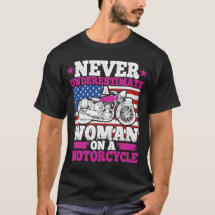 Camiseta Motorcycle USA Flag Woman Em Motocicleta
