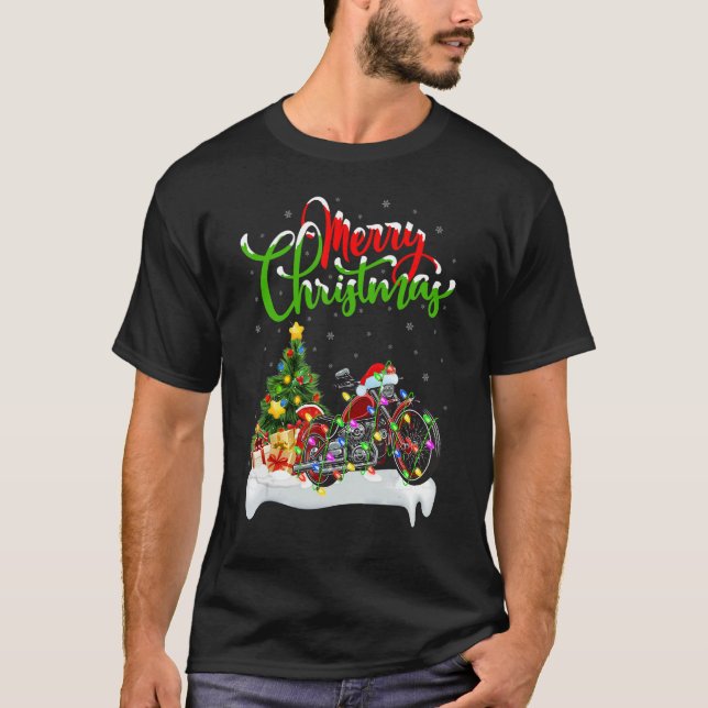 Camiseta Motorcycle   Xmas Decorations Santa Motorcycle Chr (Frente)
