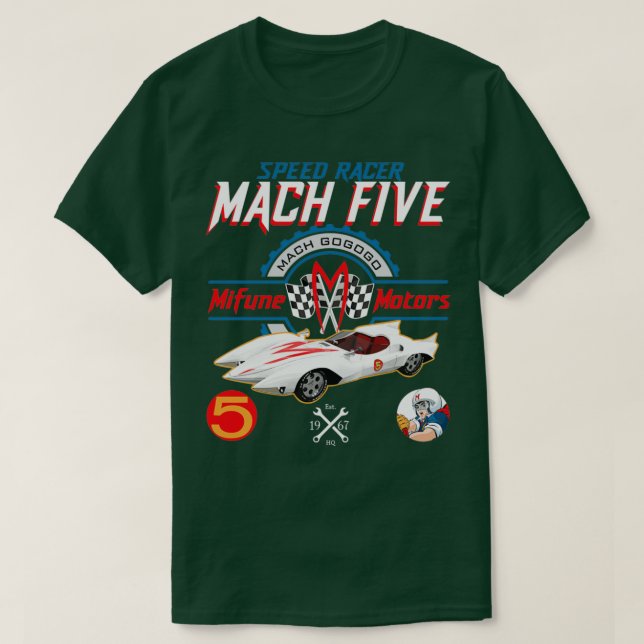 Camiseta Motores Mach 5 Mifune da Speed Racer (Frente do Design)