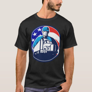 Camiseta Motorista americano Vestindo Máscara EUA Flag fême