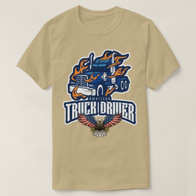 Camiseta Motorista De Caminhão Americano Chama Eagle (Frente do Design)