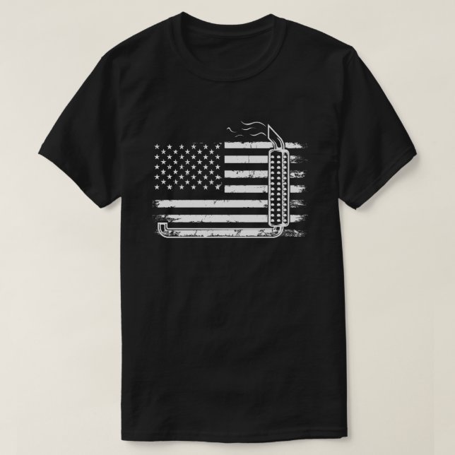 Camiseta Motorista de Caminhão EUA Bandeira Americana Pilha (Frente do Design)
