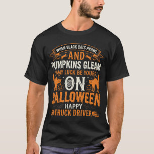 Camiseta Motorista de Caminhão Gatos Pretos do Halloween Vi