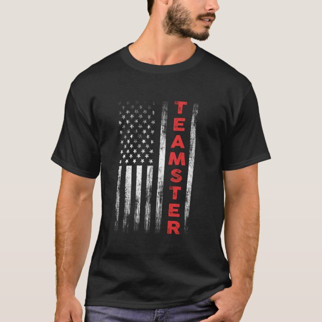 Camiseta Motorista de caminhão Patriótico do Teamster Ameri (Frente)