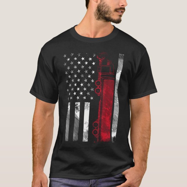 Camiseta Motorista de Caminhão Semi, Bandeira Americana, 18 (Frente)