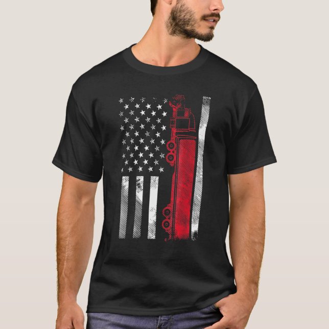 Camiseta Motorista de Caminhão Semi, Bandeira Americana, 18 (Frente)