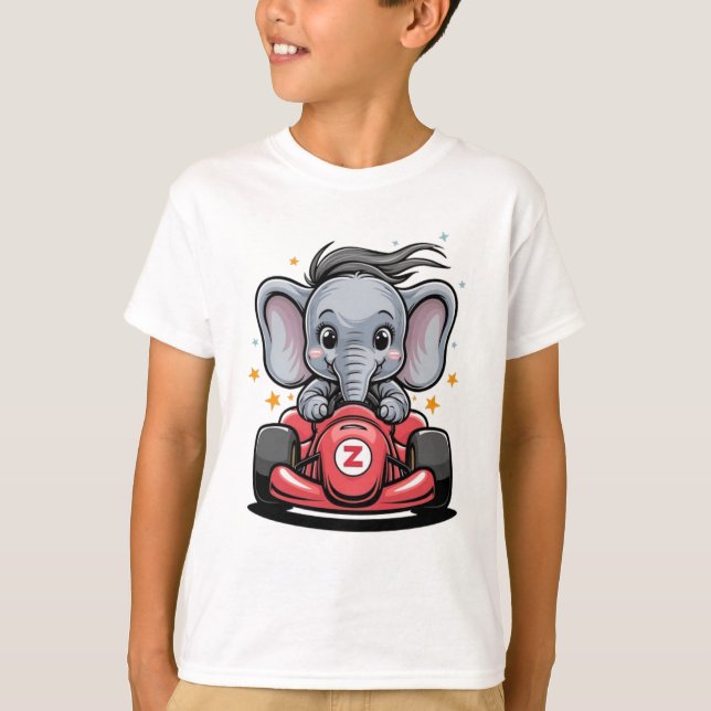 Camiseta Motorista De Carro De Raça De Elefante De Bebê (Frente)