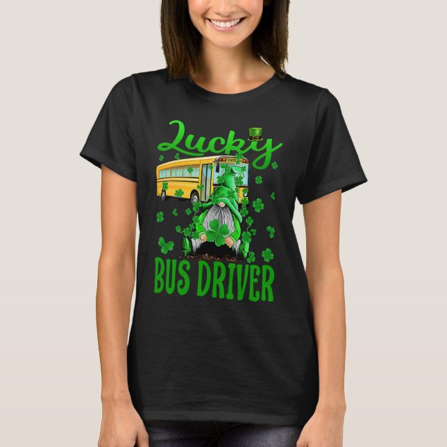 Camiseta Motorista de Ônibus Escolar Sortudo Dia de São Pat (Frente)
