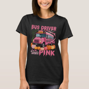 Camiseta Motorista de ônibus escolar usa laço rosa câncer d