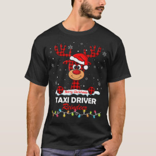 Camiseta Motorista de Táxi Rena Chapéu de Papai Noel Plaid 