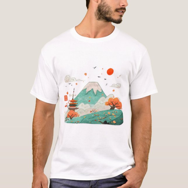 Camiseta Mount Fuji & Rising Sun Graphic (Frente)