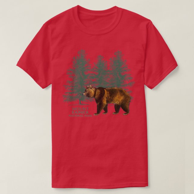 Camiseta Mount Rainier National Park Washington Bear Trees  (Frente do Design)