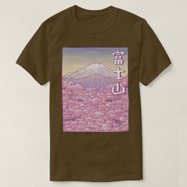 Camiseta Mountain Fuji Yama Japão Sakura Cherry Blossom (Frente do Design)