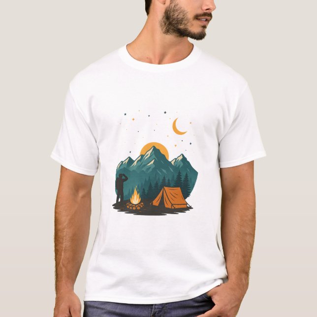 Camiseta Mountain Tent Campfire Night Hiking tshirt (Frente)