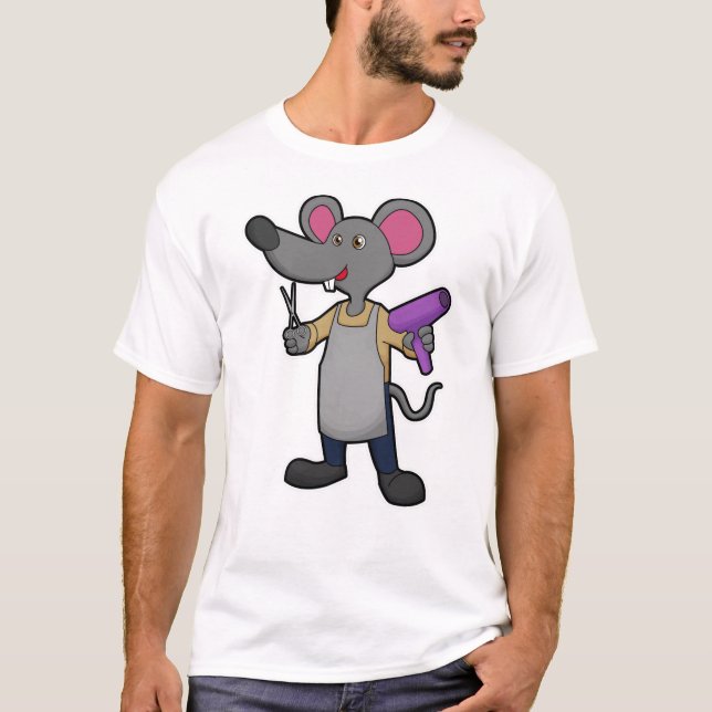 Camiseta Mouse as Hairdresser with Scissors & Hair dryer (Frente)