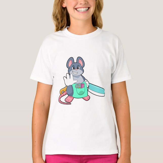 Camiseta Mouse como cabeceira com tesoura e pente (Frente)