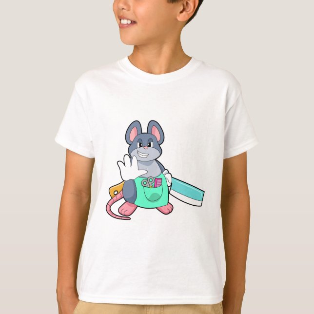 Camiseta Mouse como cabeceira com tesoura e pente (Frente)