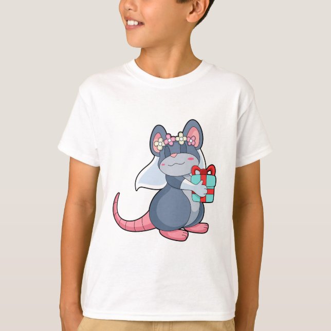 Camiseta Mouse como noivo com véu e presente.PNG (Frente)