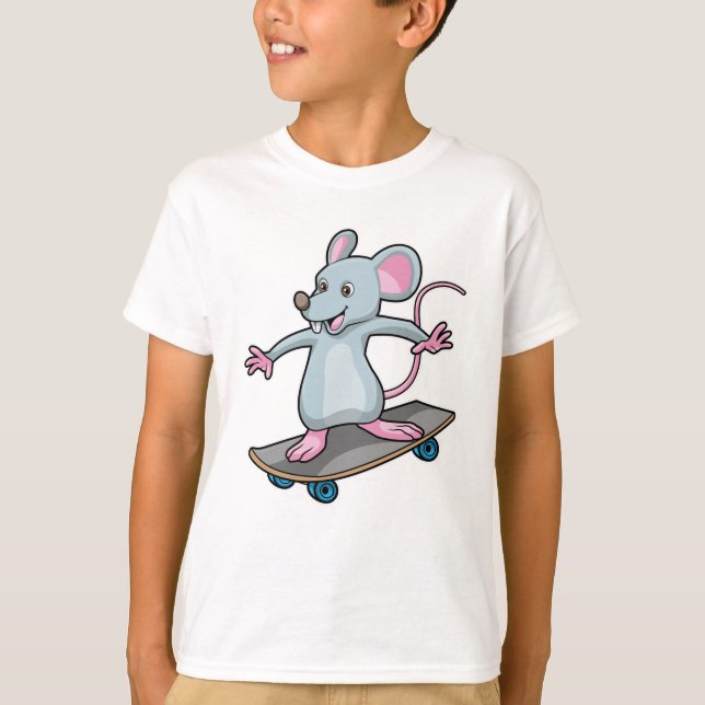 Camiseta Mouse como skater com skate (Frente)