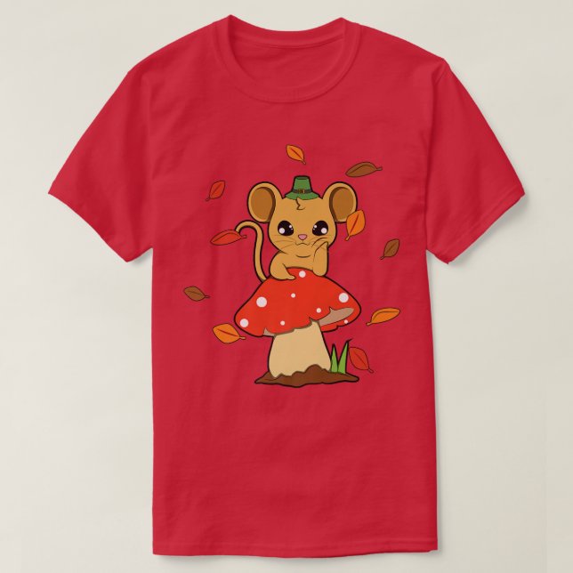 Camiseta Mouse Falling Leaves In Autumn Mushroom (Frente do Design)