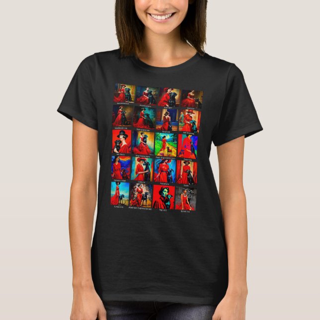 Camiseta Movimentos de Arte Negra de Cachorro Vermelho (Frente)