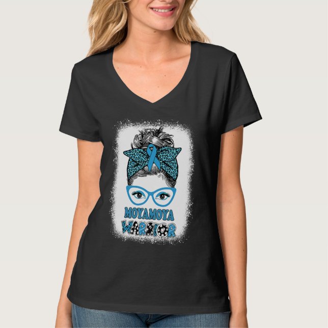 Camiseta Moyamoya Disease Awareness Messy Bun Blue Ribbon W (Frente)