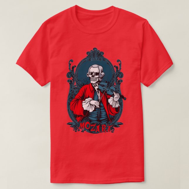 Camiseta Mozart Skull tocando Violino (Frente do Design)