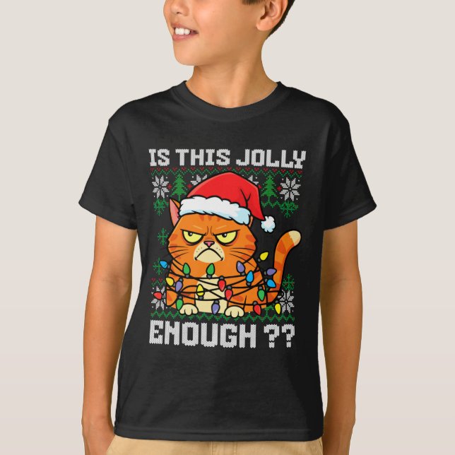 Camiseta Mpy Christmas Cat Ugly Sweater Is This Jolly Enoug (Frente)