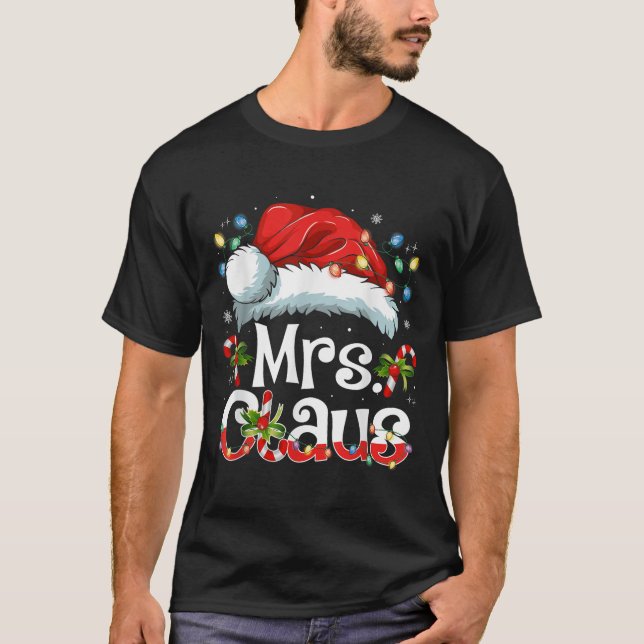 Camiseta Mr And Mrs Claus Couples Matching Christmas Pajama (Frente)