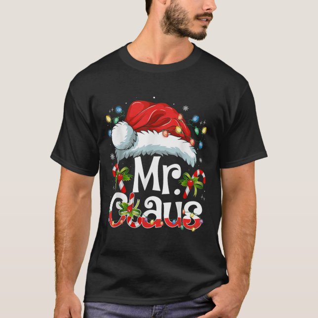 Camiseta Mr And Mrs Claus Couples Matching Christmas Pajama (Frente)