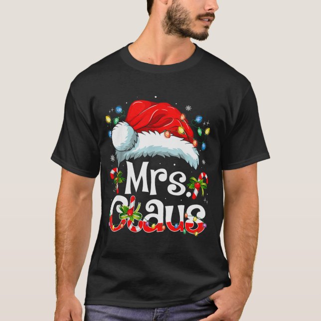 Camiseta Mr And Mrs Claus Couples Matching Christmas Pajama (Frente)