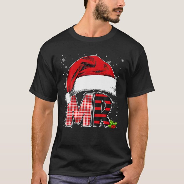 Camiseta Mr And Mrs Claus Couples Santa Hat Christmas Pajam (Frente)